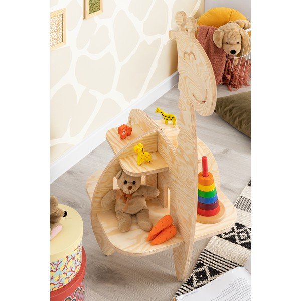Libreria per bambini in pino decorato in colore naturale 90x60 cm Giraffe - Adeko-image-1