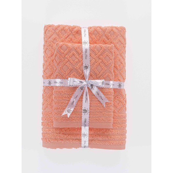 Set di asciugamani per viso e corpo tipo terry arancioni in cotone 2 pz Diamond – Mila Home-image-3