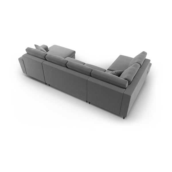 Divano angolare grigio chiaro allungabile e con contenitore (con penisola a sinistra/a U) con rivestimento in velluto Kyoto – Cosmopolitan Design-image-4