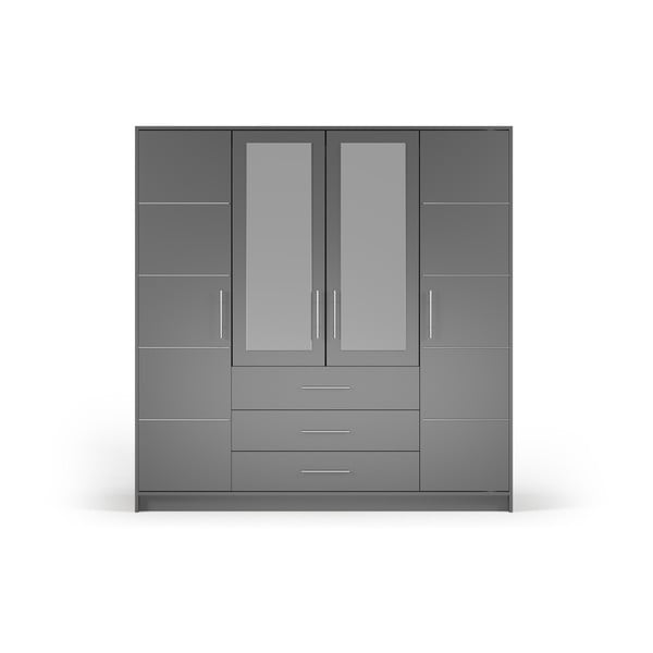 Armadio grigio con specchio 196x200 cm Derry - Cosmopolitan Design