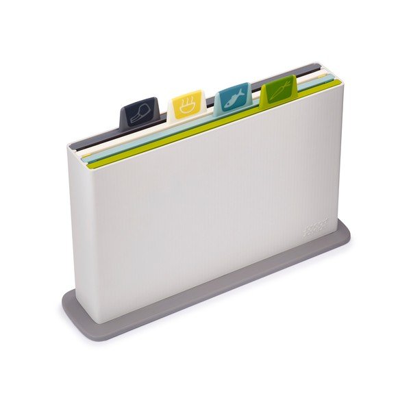 Sada světle šedého stojanu se 4 prkénky Joseph Joseph Index Opal, délka 30 cm