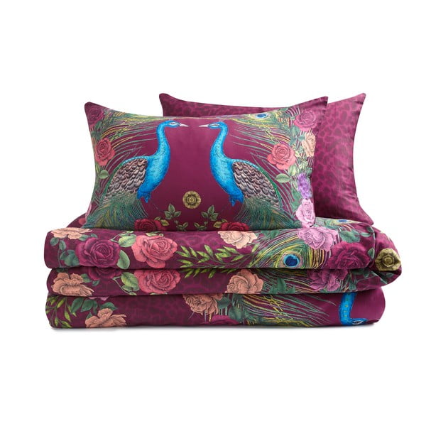 Set copripiumino e federa viola in raso di cotone per letto singolo 135x200 cm Xanadu Peacock – Matthew Williamson