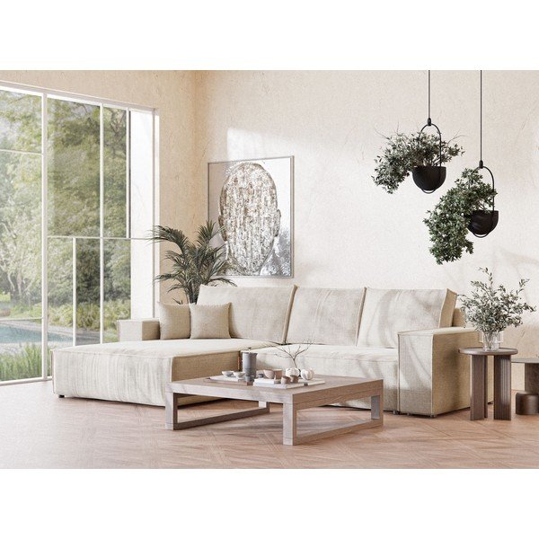 Divano angolare color crema allungabile/con contenitore (con penisola a sinistra/con chaise lounge) con rivestimento in ciniglia Maze – Maison de Rêve-image-1
