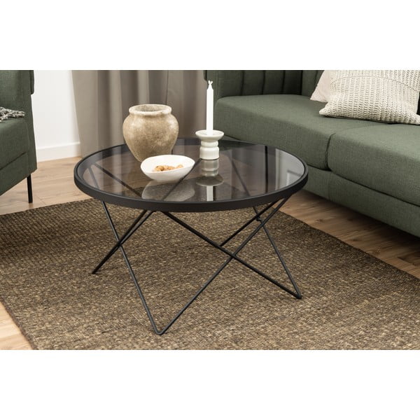 Tavolino nero con piano in vetro ø 80 cm Cuxton - Actona-image-1