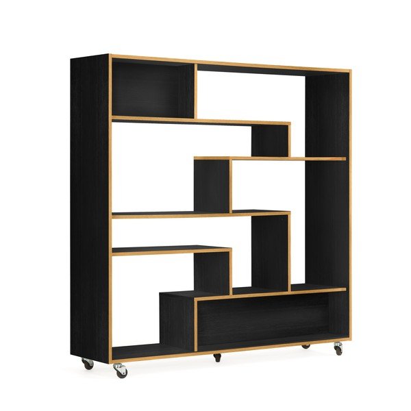 Libreria nera con bordo in legno 140x143 cm Southbury - Woodman-image-2