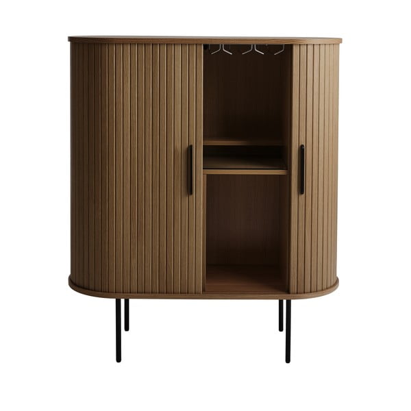 Cantinetta marrone con effetto rovere con ante scorrevoli 100x118x40 cm Nola – Unique Furniture-image-2