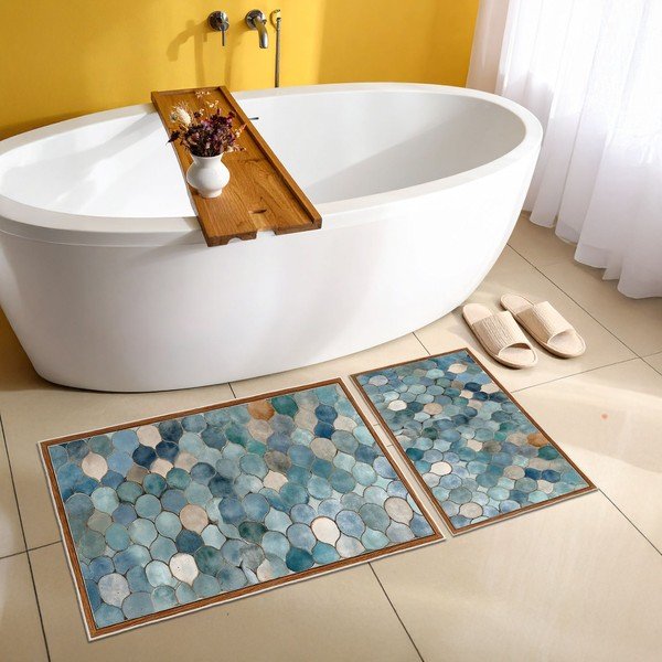 Set di tappetini per il bagno blu 2 pz 60x100 cm – Foutastic-image-4
