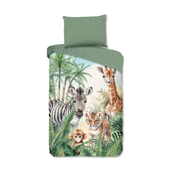 Set copripiumino e federa da bambini verde in cotone per letto singolo 140x200 cm Thabo – Good Morning
