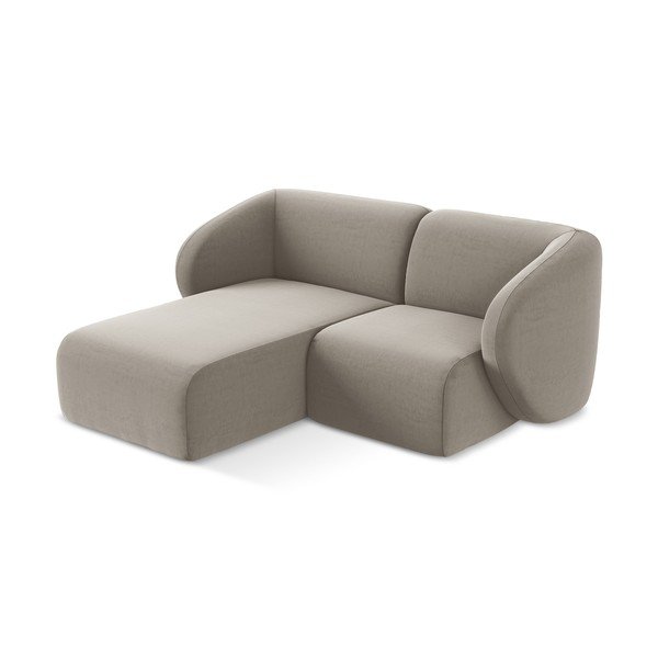 Divano angolare marrone chiaro (con penisola a sinistra/con chaise lounge) con rivestimento in velluto Lani – Makamii-image-2