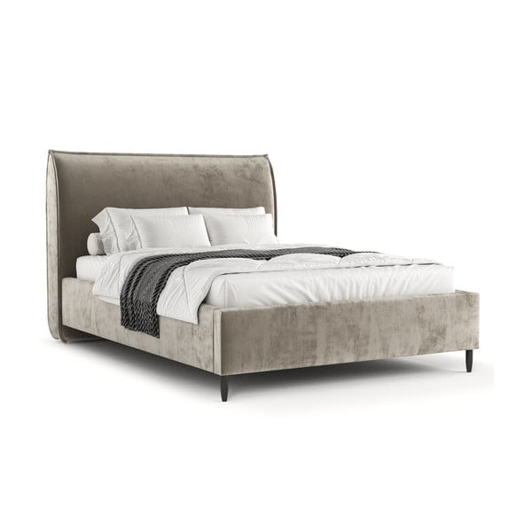 Letto matrimoniale beige imbottito con spazio contenitivo con griglia inclusa 160x200 cm Shell – Maison de Rêve