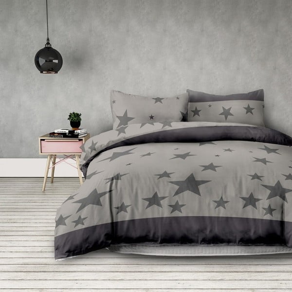 Biancheria da letto in microfibra grigia per letto matrimoniale Stardust, 140 x 200 cm + 63 x 63 cm - AmeliaHome