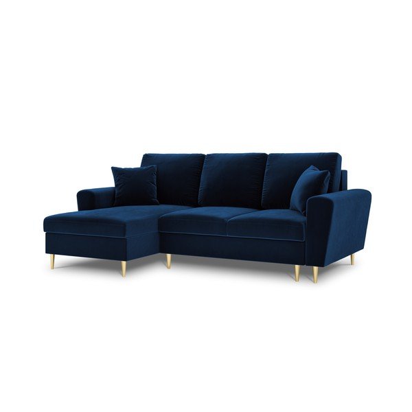 Divano angolare blu allungabile e con contenitore (con penisola a sinistra/con chaise lounge) con rivestimento in velluto Kyoto – Cosmopolitan Design-image-4