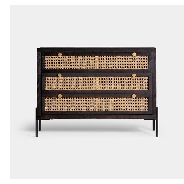 Cassettiera bassa in legno di abete in colore nero-naturale 100x78 cm Kenia - Burkina
