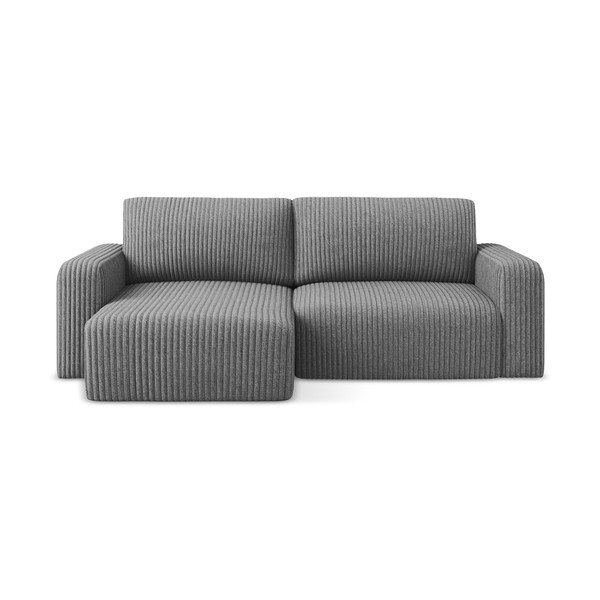 Divano angolare grigio allungabile/con contenitore (con penisola a sinistra/con chaise lounge) con rivestimento in velluto a coste Kona – Makamii
