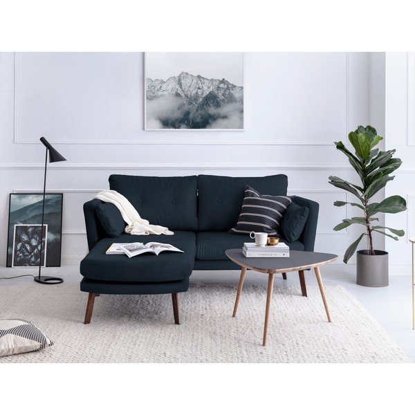 Divano blu scuro a tre posti Elena, con lettino all'angolo sinistro - Mazzini Sofas-image-1