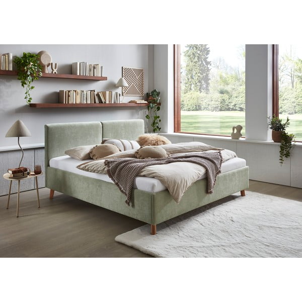 Letto matrimoniale imbottito verde chiaro con rete inclusa 160x200 cm Piano – Meise Möbel-image-1