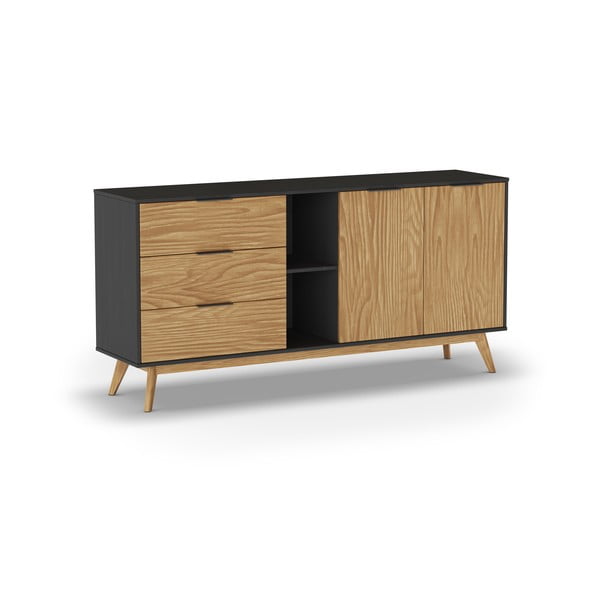 Cassettiera bassa in pino nero/naturale 165x80 cm Lavis - Marckeric-image-3