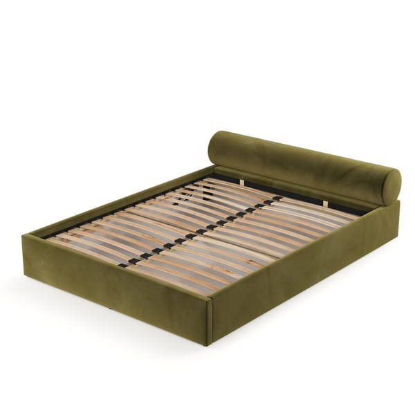 Letto matrimoniale imbottito verde scuro con contenitore e rete inclusi 160x200 cm Solvo – Maison de Rêve-image-2