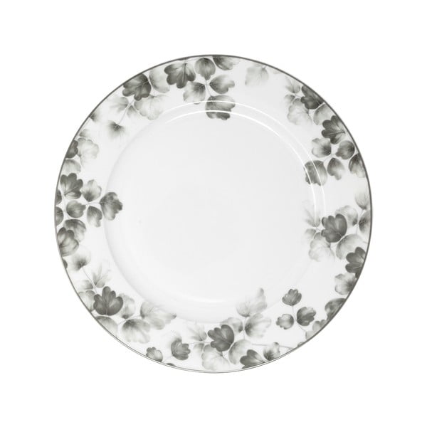 Set di 6 piatti piani in porcellana bianco e grigio chiaro ø 26 cm Foliage gray - Villa Altachiara