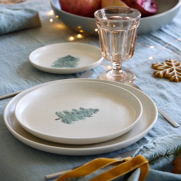 Set di piatti da dolce color crema in gres a tema natalizio 4 pz ø 22 cm Pacifica Christmas Tree – Casafina-image-1