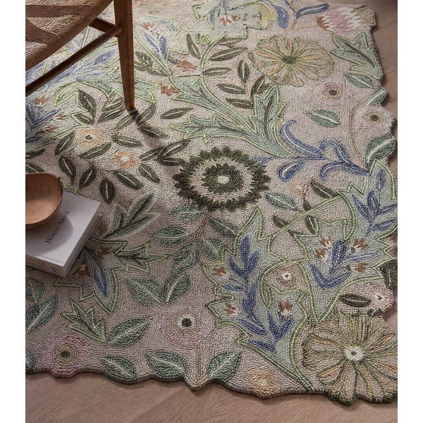 Tappeto verde in lana tessuto a mano 120x170 cm Bryony Shaped Floral - Flair Rugs-image-4