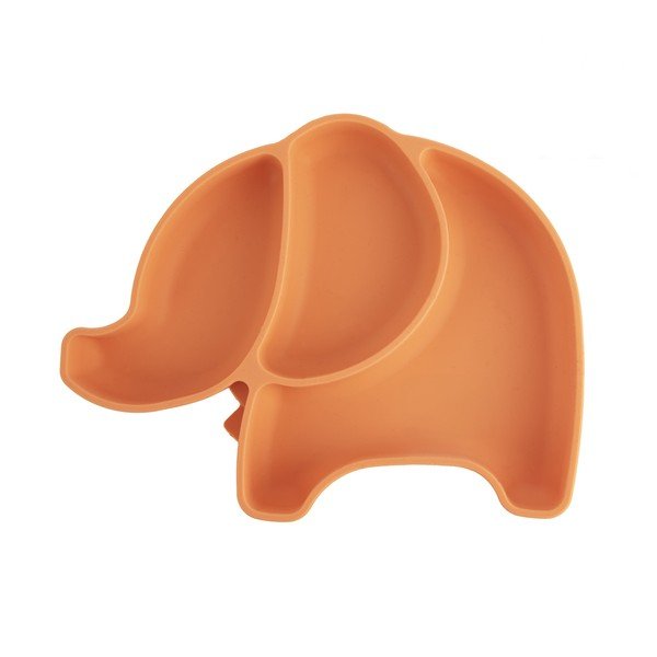 Piatto per bambini arancione in silicone 18x23 cm Elephant – Orion