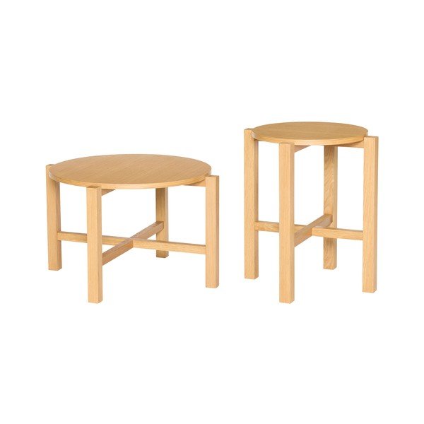 Set di tavolini da salotto rotondi di colore naturale con effetto rovere 2 pz ø 68 cm Four – Hübsch