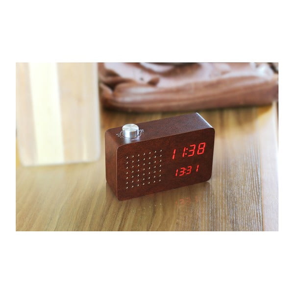 Sveglia marrone scuro con display LED rosso e Radio Click Clock - Gingko-image-3