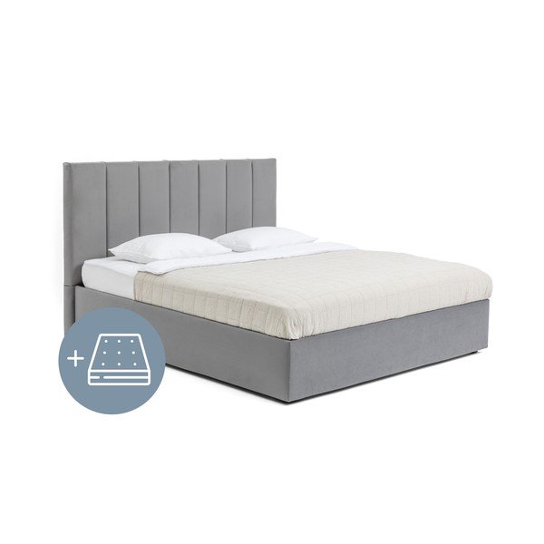 Letto matrimoniale imbottito grigio con contenitore con materasso incluso/con rete inclusa 180x200 cm Thessa Bold Line – Bonami Selection
