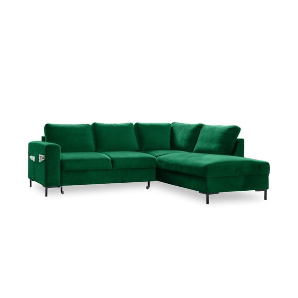 Divano letto angolare in velluto verde scuro (angolo destro) Lofty Lilly - Miuform