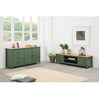 Cassettiera bassa in legno di pino di colore verde-naturale 150x80 cm Miranda - Marckeric