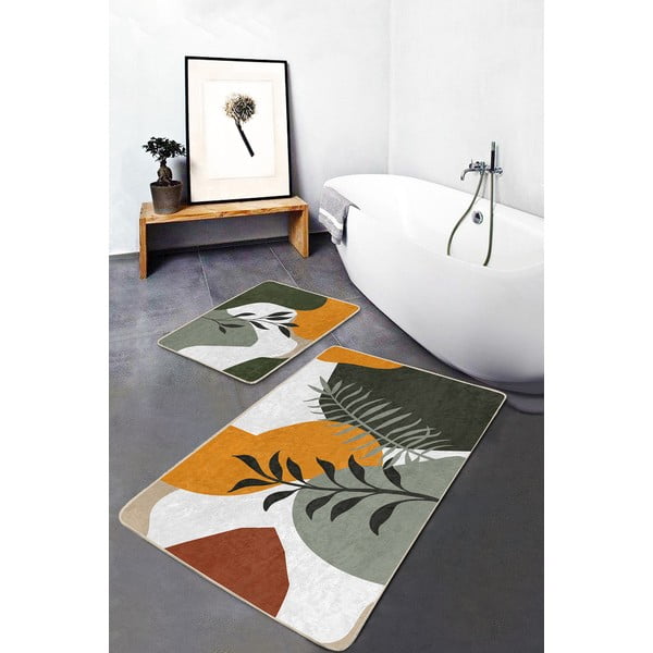 Set di tappetini per il bagno in velluto verdi 2 pz 60x100 cm Illustrated Autumn – Mila Home-image-1