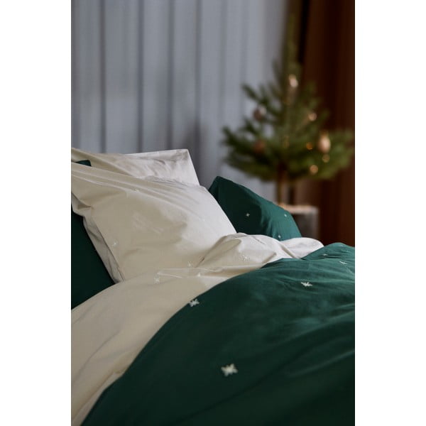 Set copripiumino e federa beige in percalle di cotone per letto singolo 140x200 cm Christmas Fable – JUNA-image-2