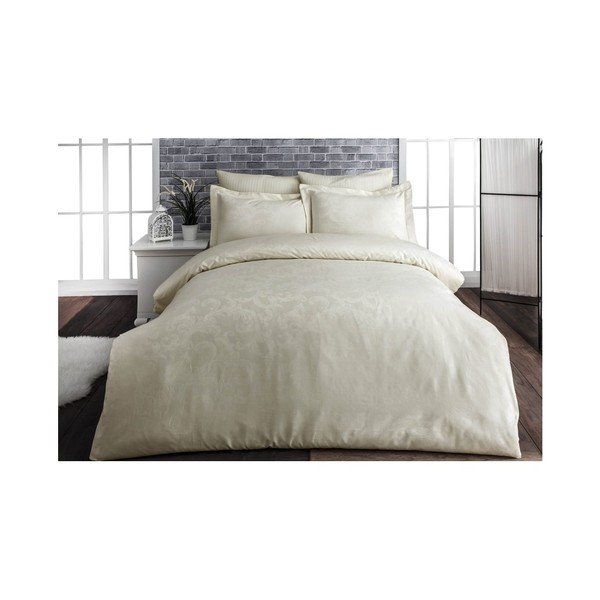 Biancheria da letto in cotone sateen crema con lenzuolo per letto matrimoniale Yaprak, 200 x 220 cm - Unknown