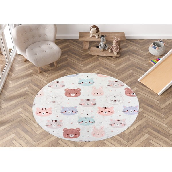 Tappeto per bambini avorio lavabile ø120 cm Cute Animals – Vitaus-image-1