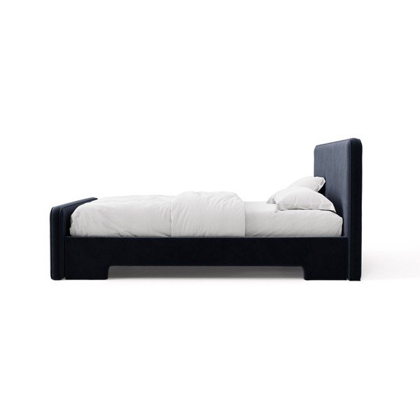 Letto matrimoniale imbottito blu scuro con rete inclusa 160x200 cm Eda – Micadoni -image-3