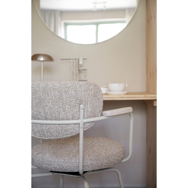 Sedia da pranzo beige/color crema in metallo con braccioli Merrick – Rowico-image-4