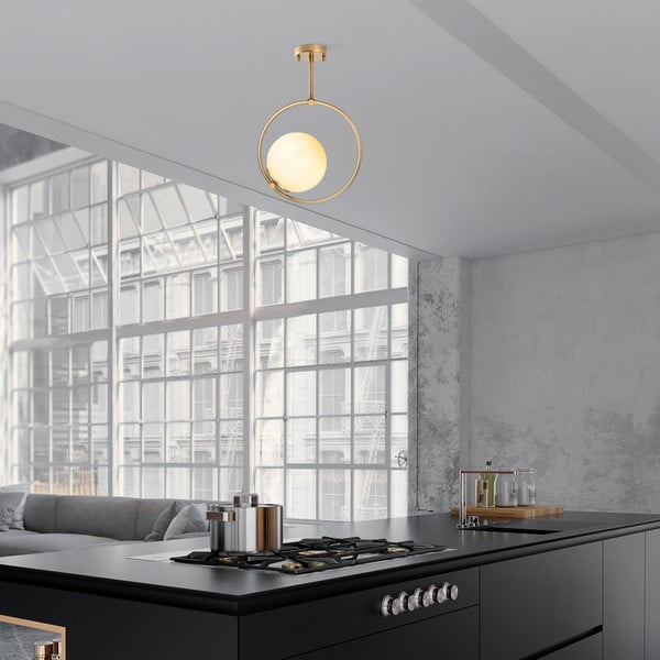 Plafoniera bianca/color ottone con paralume in vetro 39x26 cm Dolunay – Opviq lights-image-3