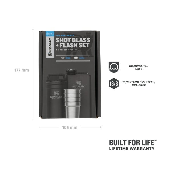 Set di fiaschette e bicchierini nero in acciaio inox 6 pz 250 ml Adventure Black – Stanley-image-1