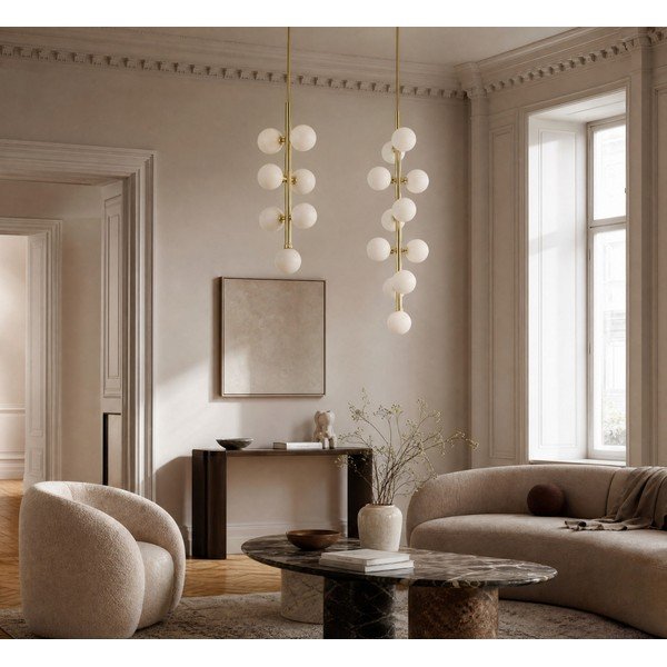 Lampadario bianco/dorato in metallo con paralume in vetro ø 27 cm Trieste – Premier Housewares-image-2