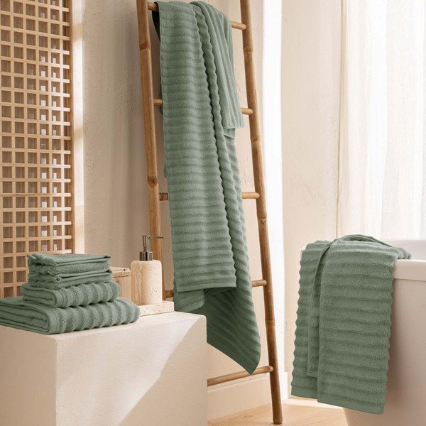 Asciugamano tipo terry verde in cotone 50x90 cm Maya – douceur d'intérieur-image-2