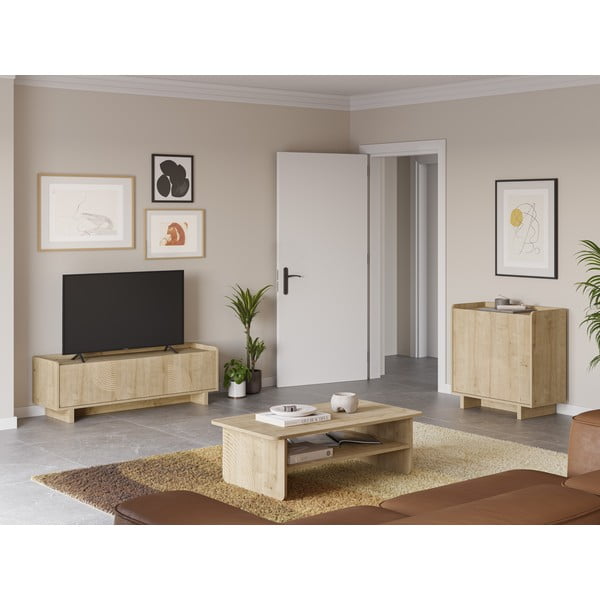 Mobile TV di colore naturale con effetto rovere 140x45x40 cm Daira – Marckeric-image-1