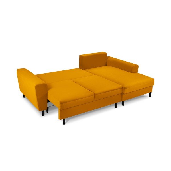 Divano letto angolare in velluto a coste giallo, angolo destro Moghan - Micadoni Home-image-4