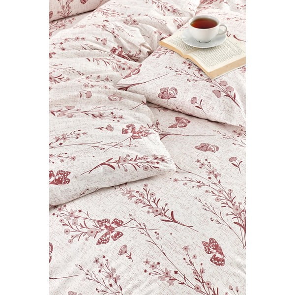 Set copripiumino e federa beige per letto matrimoniale o esteso con lenzuolo incluso/4 pezzi 200x220 cm Floral Butterfly – Mila Home-image-2