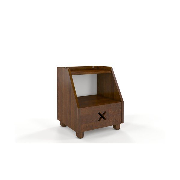 Noční stolek z borovicového dřeva se zásuvkou a policí v dubovém dekoru Skandica Visby Ustka