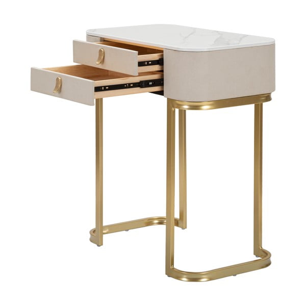 Tavolo consolle beige/dorato con piano effetto marmo 40x70 cm Beauty – Mauro Ferretti-image-3