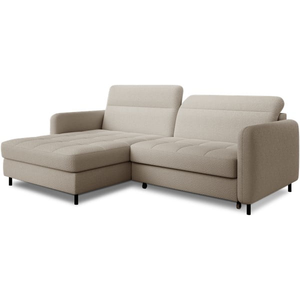 Divano angolare beige allungabile/con contenitore (con penisola a sinistra/con chaise lounge) e rivestimento in bouclé Gomsi – ELTAP-image-2