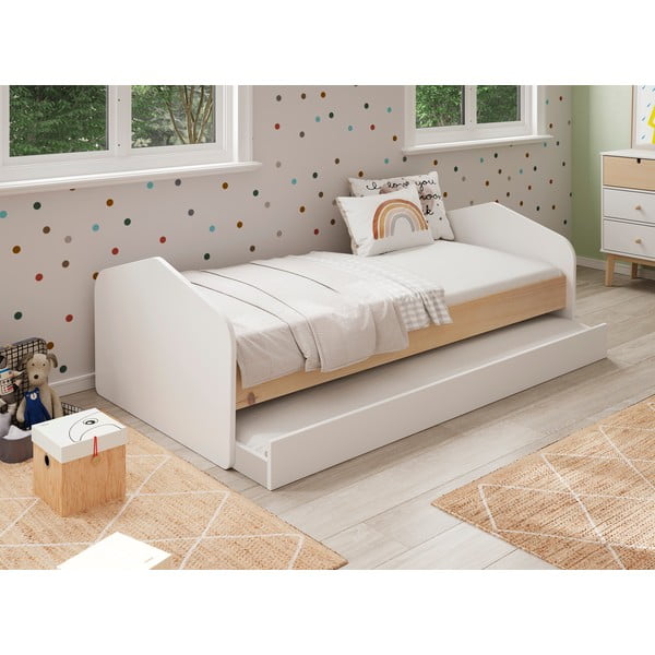 Letto per bambini in pino bianco/naturale con letto estraibile 90x200 cm Estefania - Marckeric-image-1