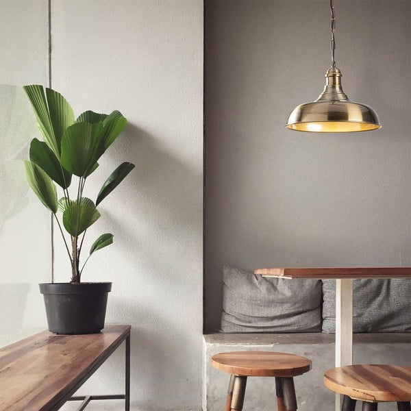 Lampadario dorato con paralume in metallo ø 32 cm Rosea – Opviq lights-image-1