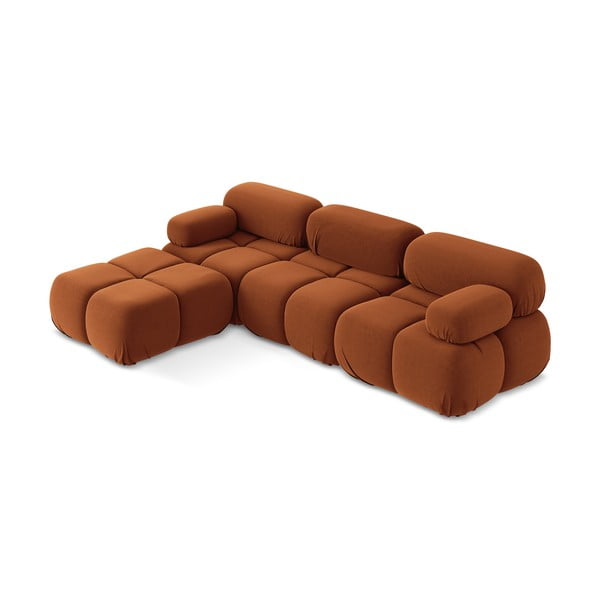 Divano angolare componibile arancione con rivestimento in velluto Lokua – Makamii-image-2